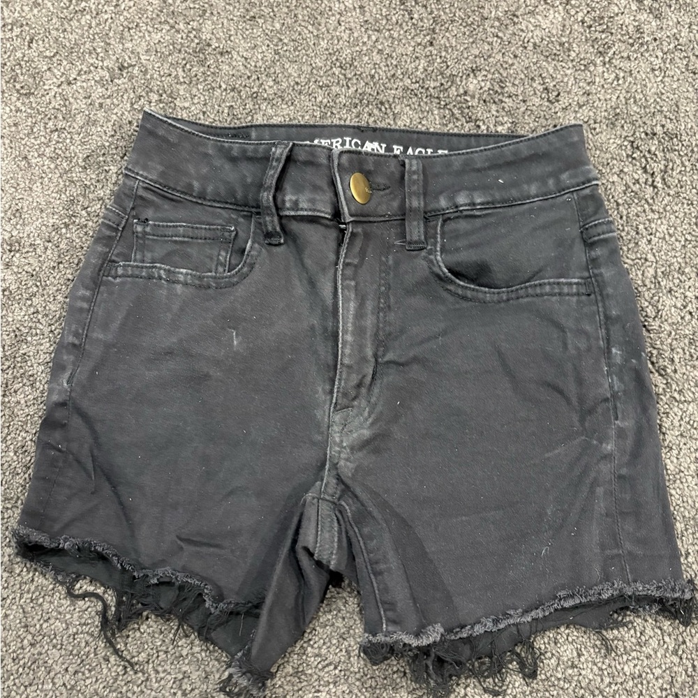 American Eagle Outfitters Black High-Rise Denim Cutoff Shorts